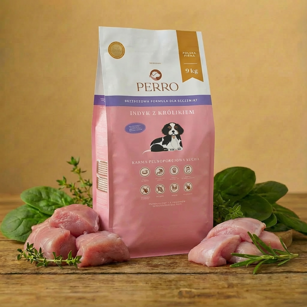 Perro - Junior Indyk z królikiem 9kg - Bezzbożowa formuła dla szczeniąt średnich i dużych ras