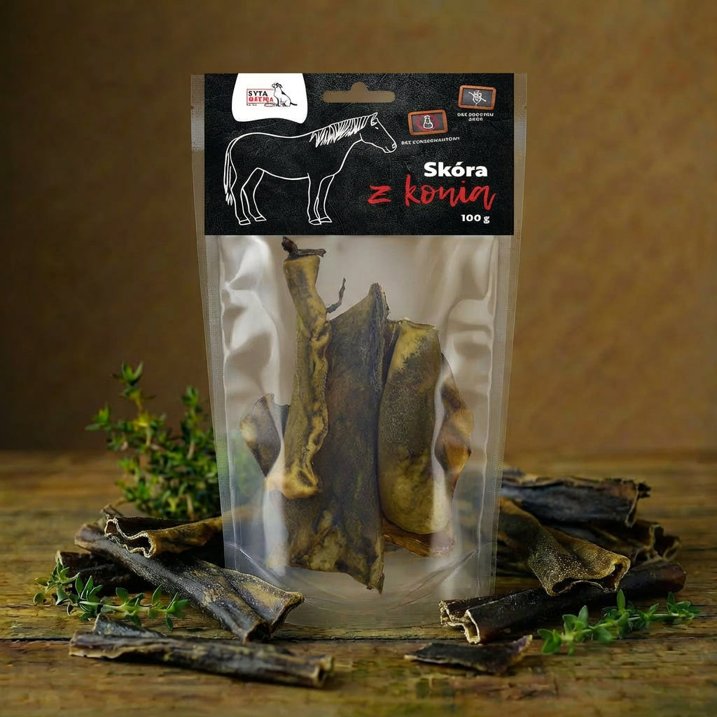 Syta Micha - Suszona Skóra z konia dla psa 100g
