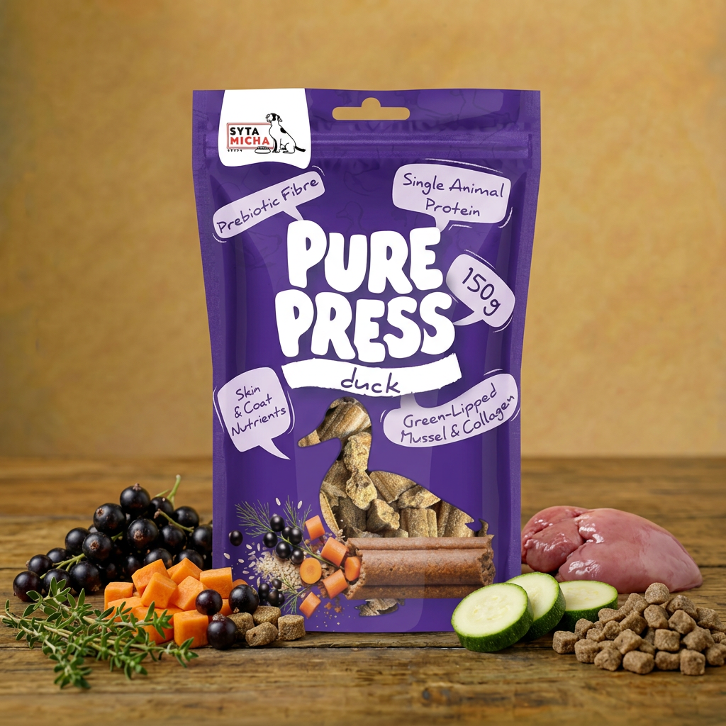 Syta Micha – Pure Press Duck 150 g – Kaczka – Smaczki tłoczone na zimno dla psa
