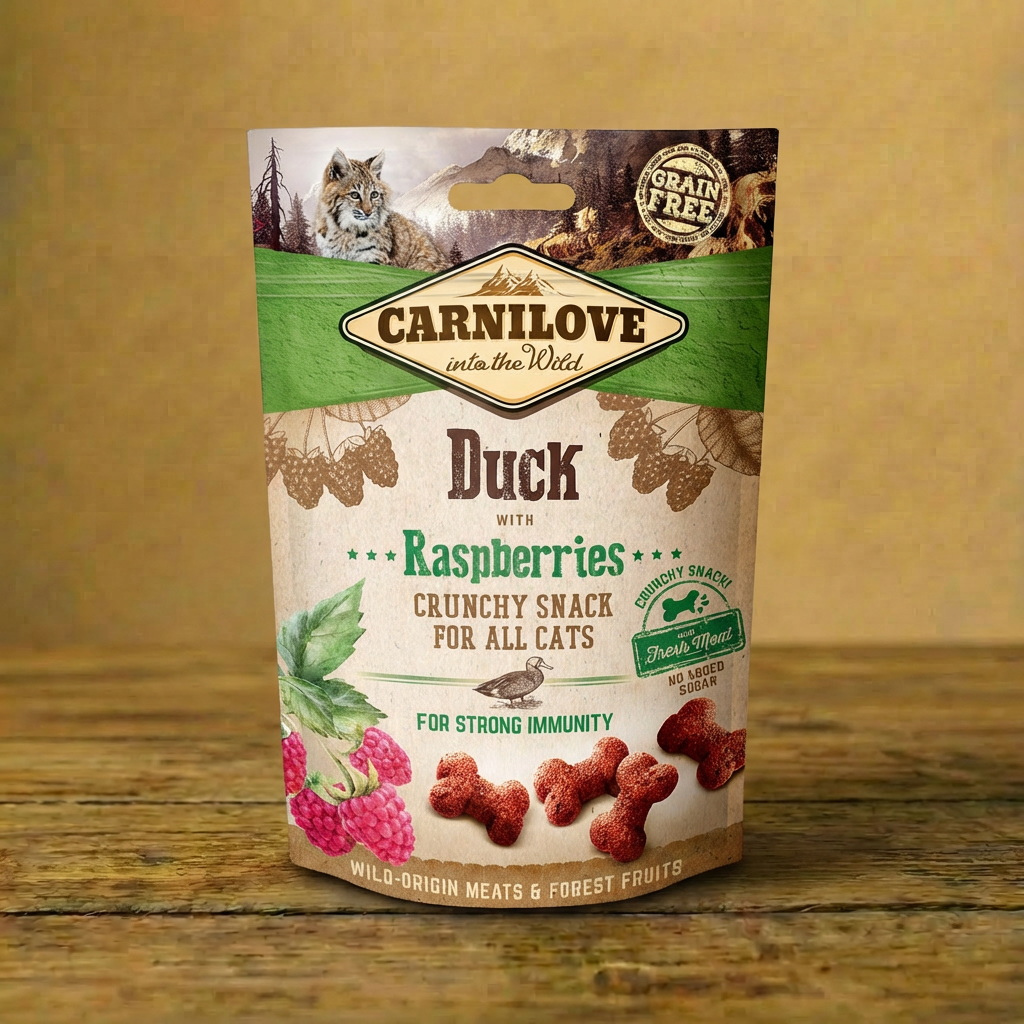 Carnilove Crunchy Snack, kaczka i maliny, 50g