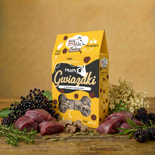 Ciastka dla psa Mini gwiazdki z dziczyzną i czarnym bzem 100g