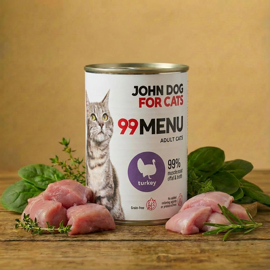 Karma mokra puszka dla kota Indyk 400g John Dog for Cats - 99 Menu