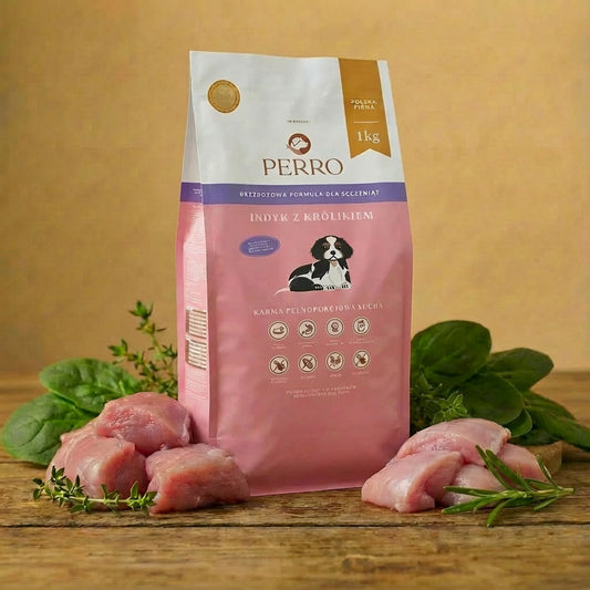 Perro - Junior Indyk z królikiem 1kg - Bezzbożowa formuła dla szczeniąt średnich i dużych ras