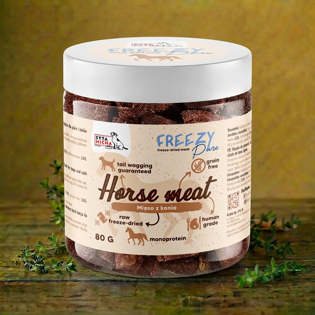 SYTA MICHA FREEZY Pure – 100% liofilizowane mięso z konia dla psa 80g
