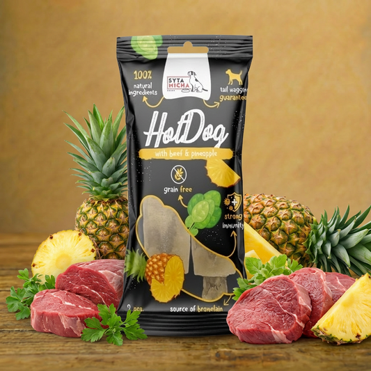 Syta Micha Hot Dog Gryzak dla psa Wołowina z Ananasem 15 cm – 2 szt.
