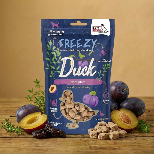 Syta Micha Kaczka Śliwka Tymianek Smaczki Przysmaki liofilizowane dla psa 40g