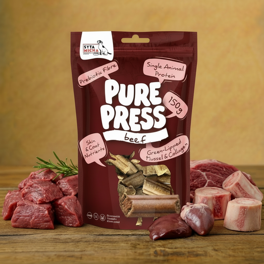 Syta Micha – Pure Press Beef 150 g – Wołowina – Smaczki tłoczone na zimno dla psa