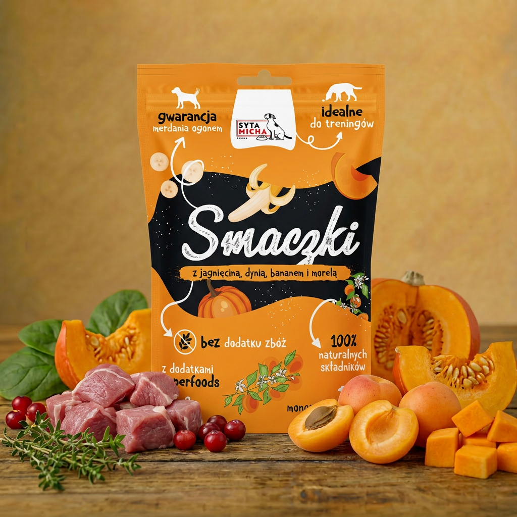 Syta Micha – Smaczki z jagnięciną, dynią, bananem i morelą 80g
