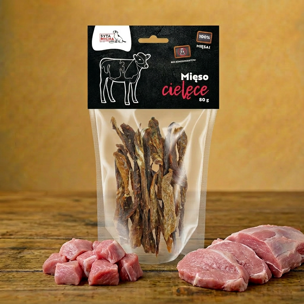 Syta Micha – Suszone mięso cielęce dla psa 80g