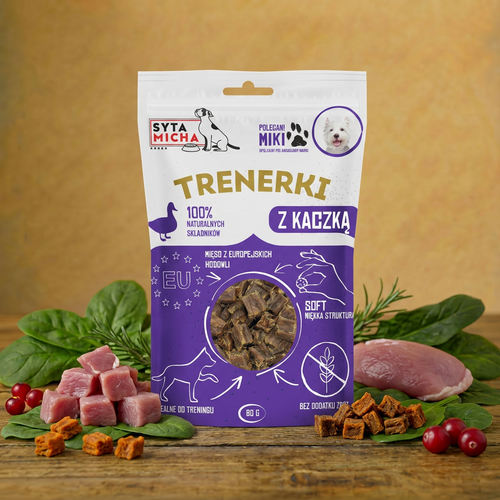 Syta Micha – Treningówki z kaczką dla psa 80g