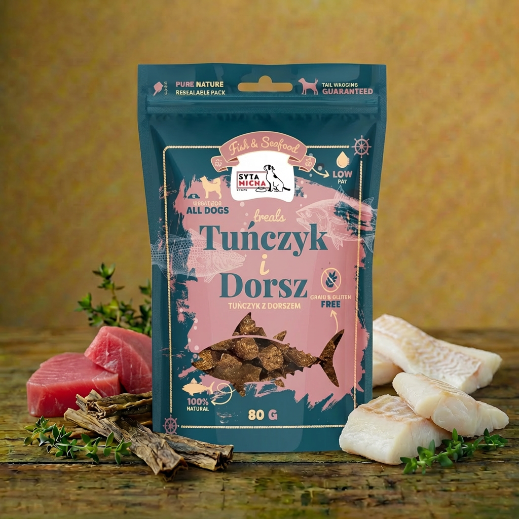 Syta Micha z tuńczykiem i dorszem dla psa 80g