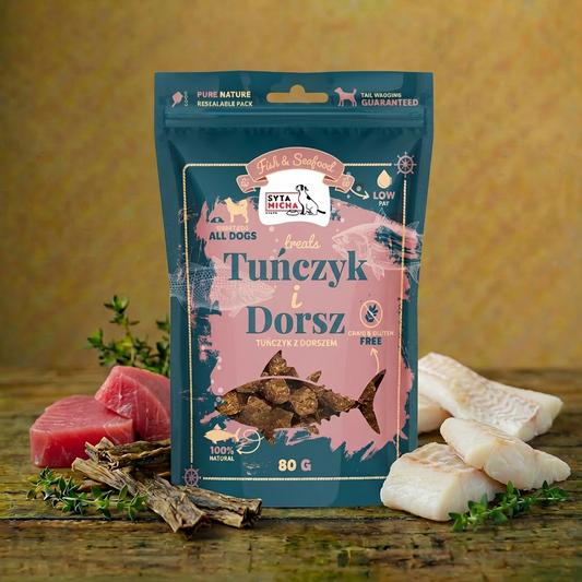 Syta Micha z tuńczykiem i dorszem dla psa 80g