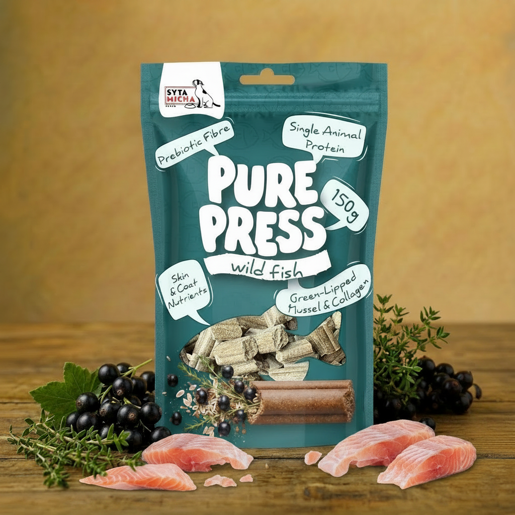 Syta micha – Pure Press Wild fish 150 g – Dzikie ryby – Smaczki tłoczone na zimno dla psa