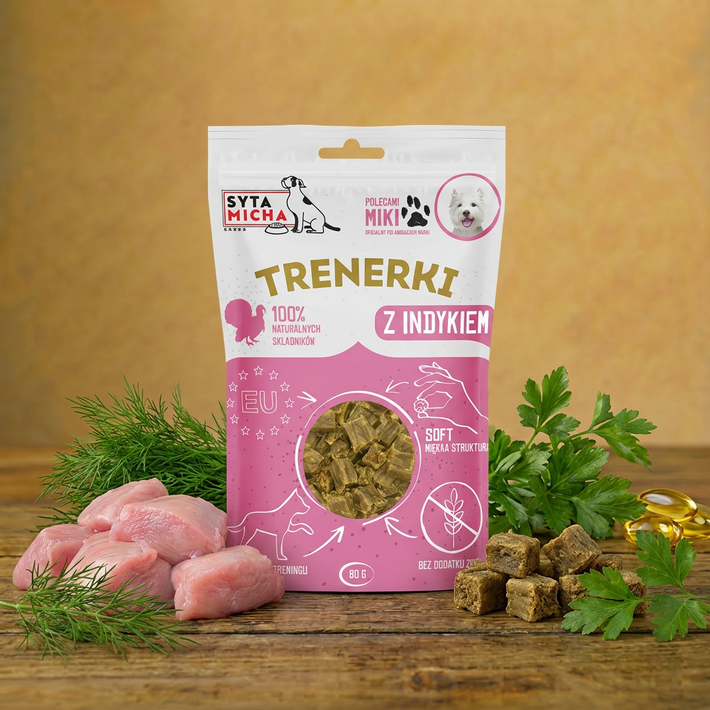 Syta micha – Treningówki z indykiem dla psa 80g