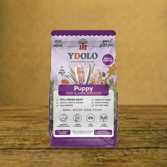 YDOLO Puppy – Wieprzowina Iberico i ryby – półwilgotna karma dla szczeniąt – opakowanie 700 g MINI